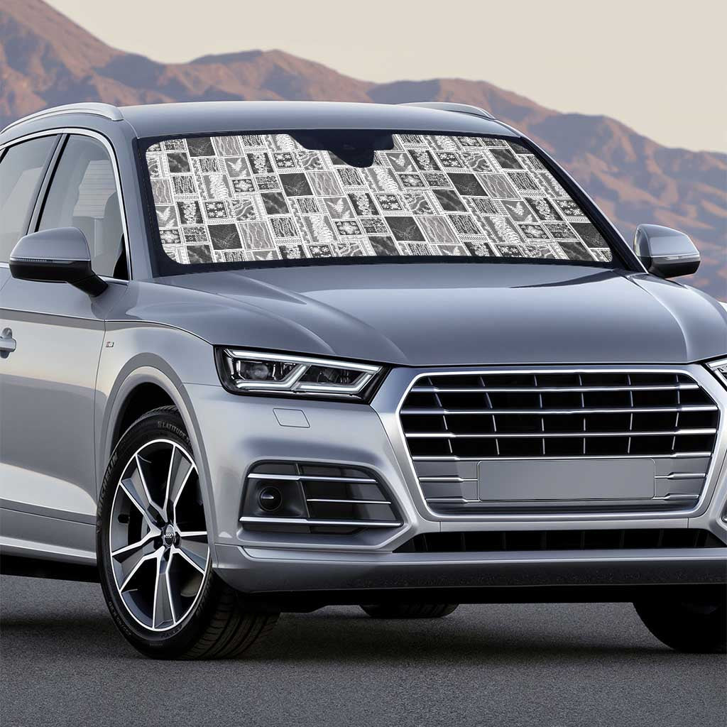 Vintage Aloha Block Quilt Auto Sun Shade Black Inspired Lei Motifs - Polynesian Pride