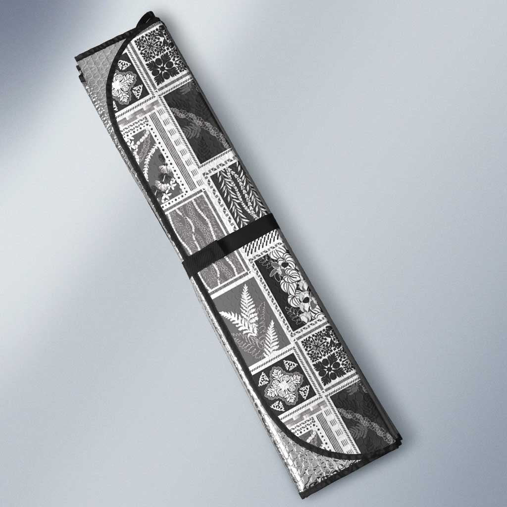 Vintage Aloha Block Quilt Auto Sun Shade Black Inspired Lei Motifs - Polynesian Pride
