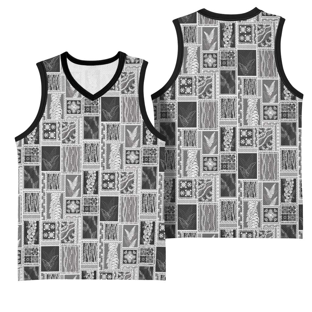 Vintage Aloha Block Quilt Basketball Jersey Black Inspired Lei Motifs - Polynesian Pride