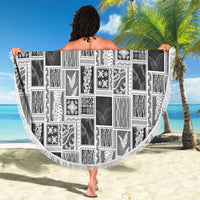 Vintage Aloha Block Quilt Beach Blanket Black Inspired Lei Motifs - Polynesian Pride
