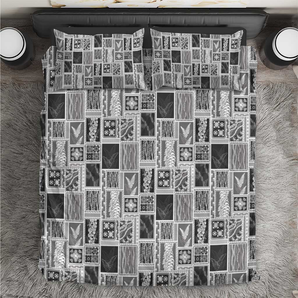 Vintage Aloha Block Quilt Bedding Set Black Inspired Lei Motifs - Polynesian Pride