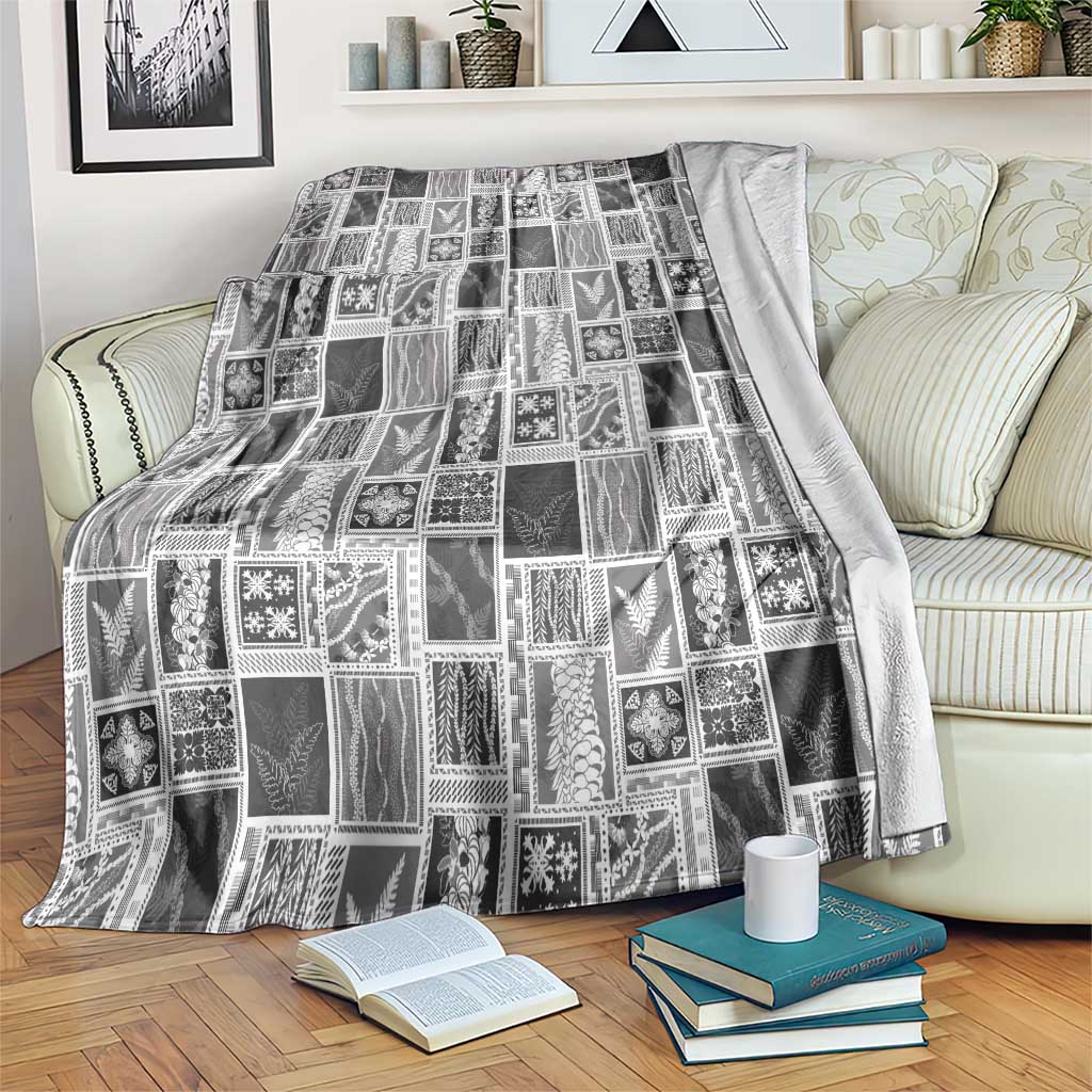 Vintage Aloha Block Quilt Blanket Black Inspired Lei Motifs - Polynesian Pride