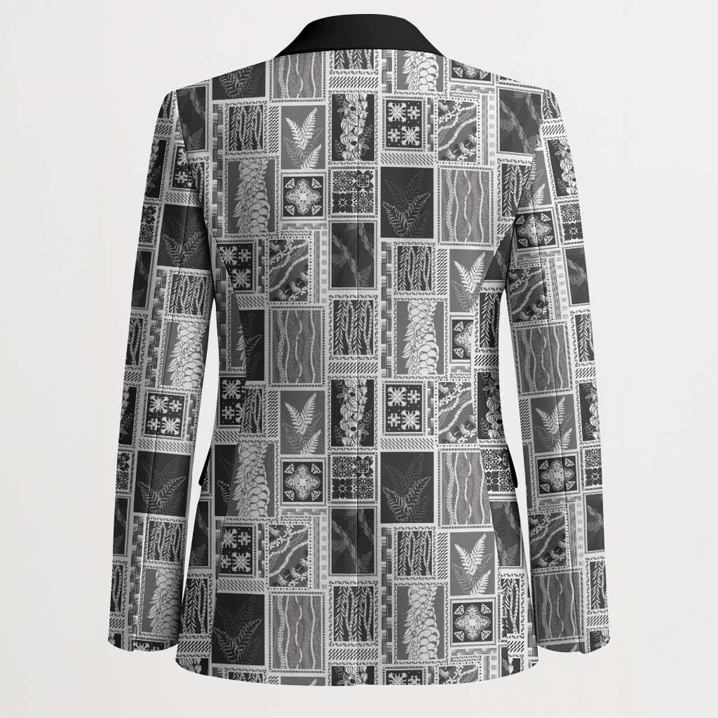 Vintage Aloha Block Quilt Blazer Black Inspired Lei Motifs - Polynesian Pride