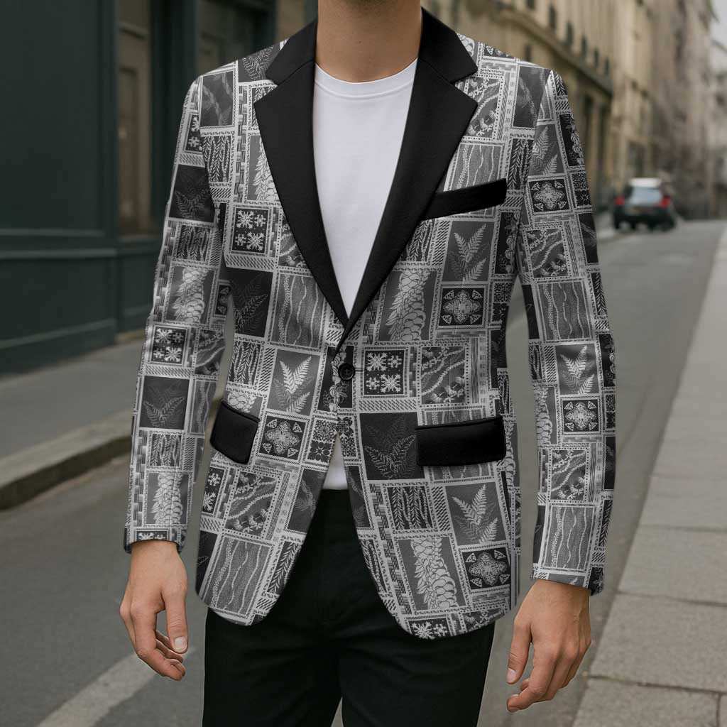 Vintage Aloha Block Quilt Blazer Black Inspired Lei Motifs - Polynesian Pride
