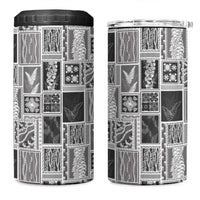 Vintage Aloha Block Quilt 4 in 1 Can Cooler Tumbler Black Inspired Lei Motifs - Polynesian Pride