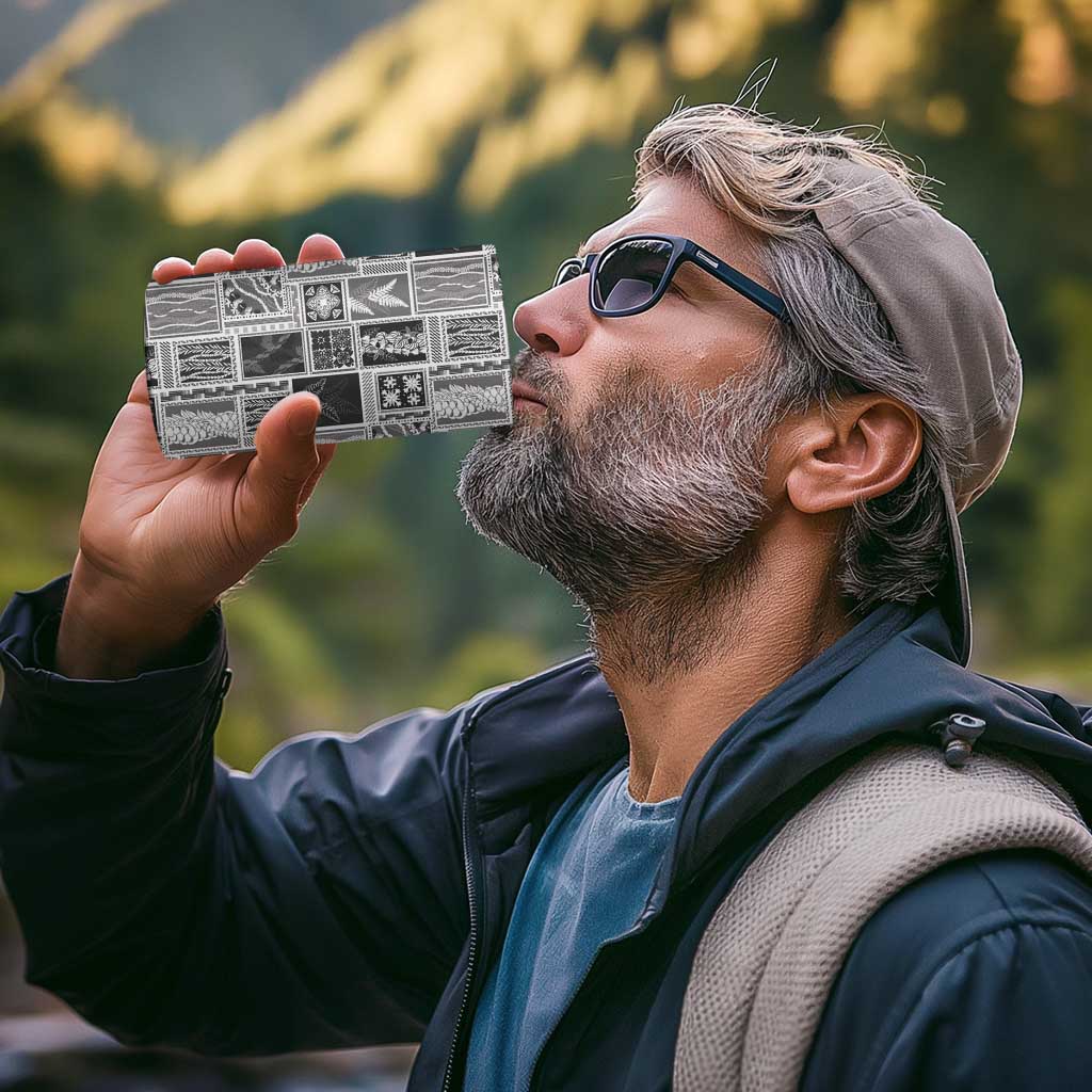 Vintage Aloha Block Quilt 4 in 1 Can Cooler Tumbler Black Inspired Lei Motifs - Polynesian Pride