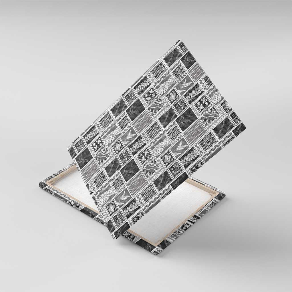 Vintage Aloha Block Quilt Canvas Wall Art Black Inspired Lei Motifs - Polynesian Pride