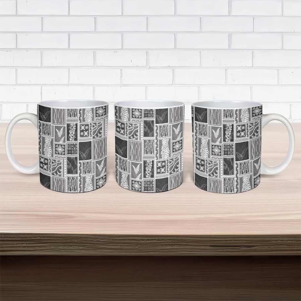 Vintage Aloha Block Quilt Ceramic Mug Black Inspired Lei Motifs - Polynesian Pride