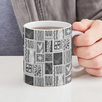 Vintage Aloha Block Quilt Ceramic Mug Black Inspired Lei Motifs - Polynesian Pride