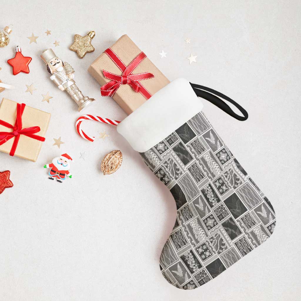 Vintage Aloha Block Quilt Christmas Stocking Black Inspired Lei Motifs - Polynesian Pride