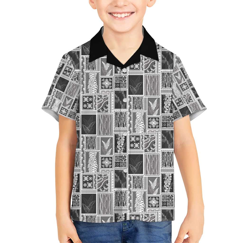 Vintage Aloha Block Quilt Family Matching Off Shoulder Maxi Dress and Hawaiian Shirt Black Inspired Lei Motifs - Polynesian Pride