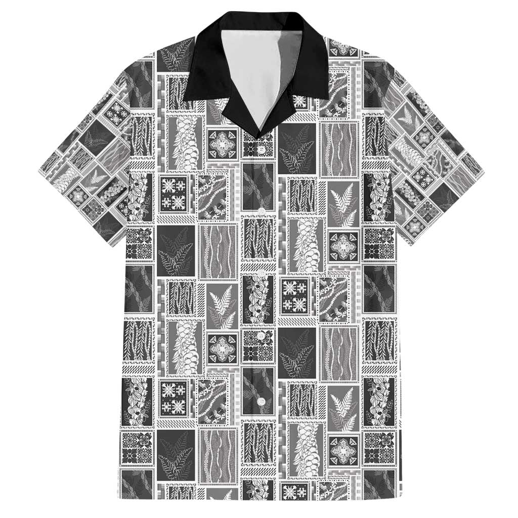 Vintage Aloha Block Quilt Family Matching Short Sleeve Bodycon Dress and Hawaiian Shirt Black Inspired Lei Motifs - Polynesian Pride