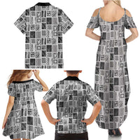 Vintage Aloha Block Quilt Family Matching Summer Maxi Dress and Hawaiian Shirt Black Inspired Lei Motifs - Polynesian Pride