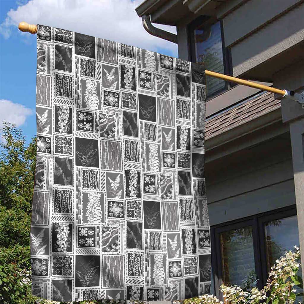 Vintage Aloha Block Quilt Garden Flag Black Inspired Lei Motifs - Polynesian Pride