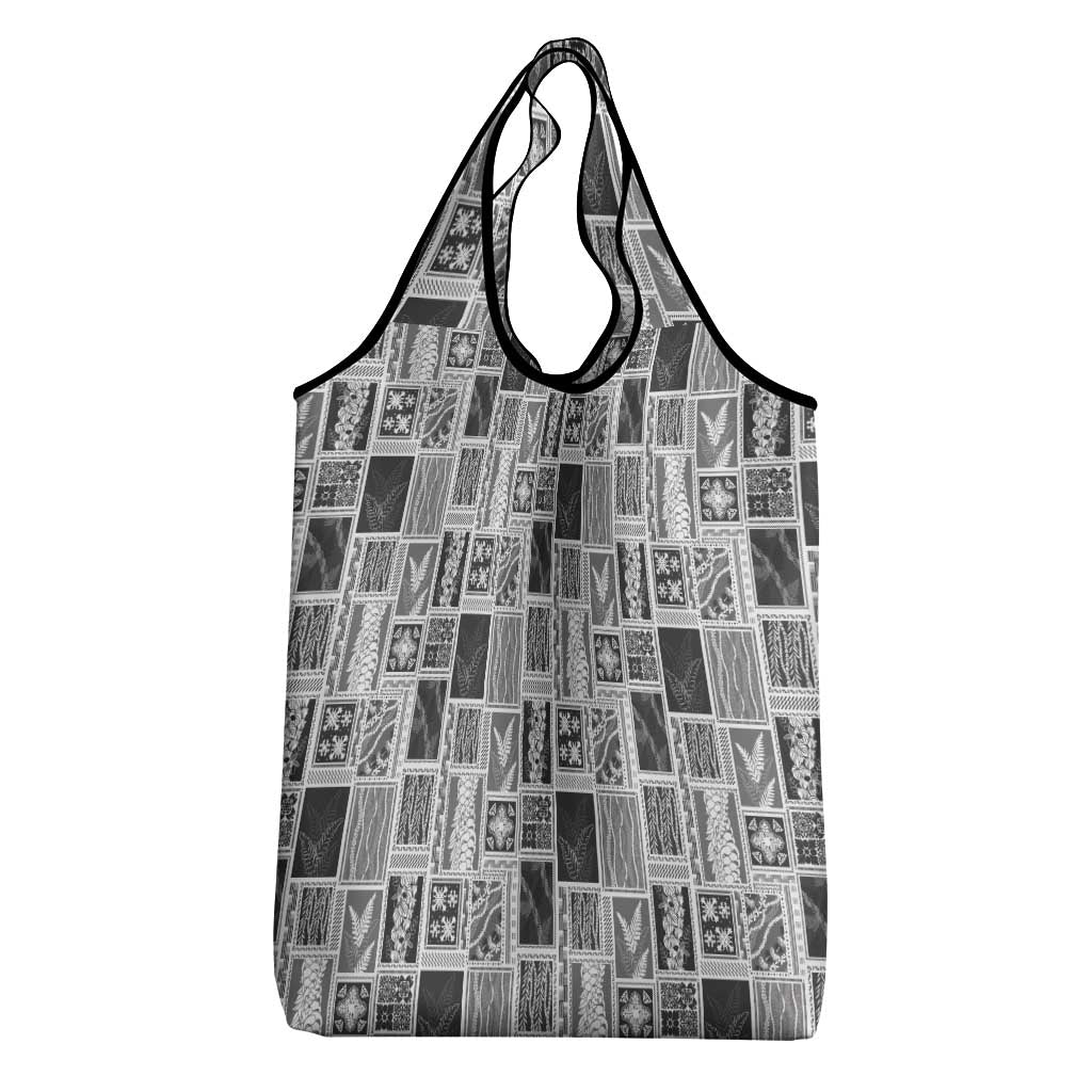 Vintage Aloha Block Quilt Grocery Bag Black Inspired Lei Motifs - Polynesian Pride