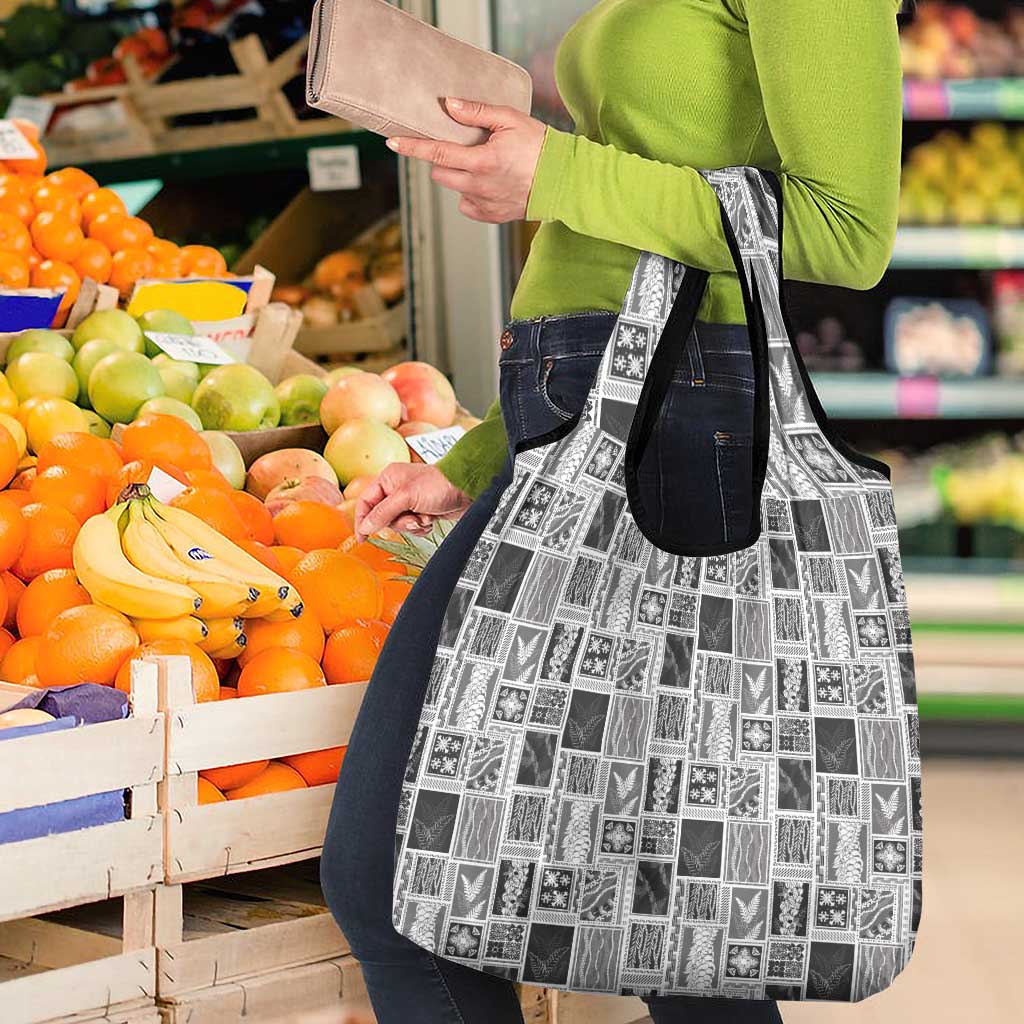 Vintage Aloha Block Quilt Grocery Bag Black Inspired Lei Motifs - Polynesian Pride