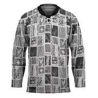 Vintage Aloha Block Quilt Hockey Jersey Black Inspired Lei Motifs - Polynesian Pride