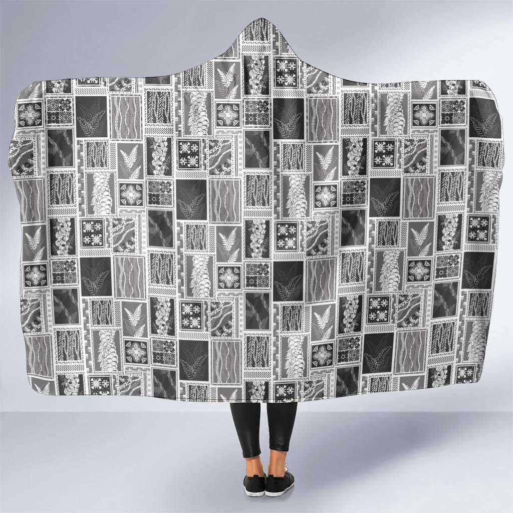 Vintage Aloha Block Quilt Hooded Blanket Black Inspired Lei Motifs LT9 One Size Black - Polynesian Pride