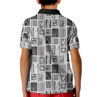 Vintage Aloha Block Quilt Kid Polo Shirt Black Inspired Lei Motifs - Polynesian Pride