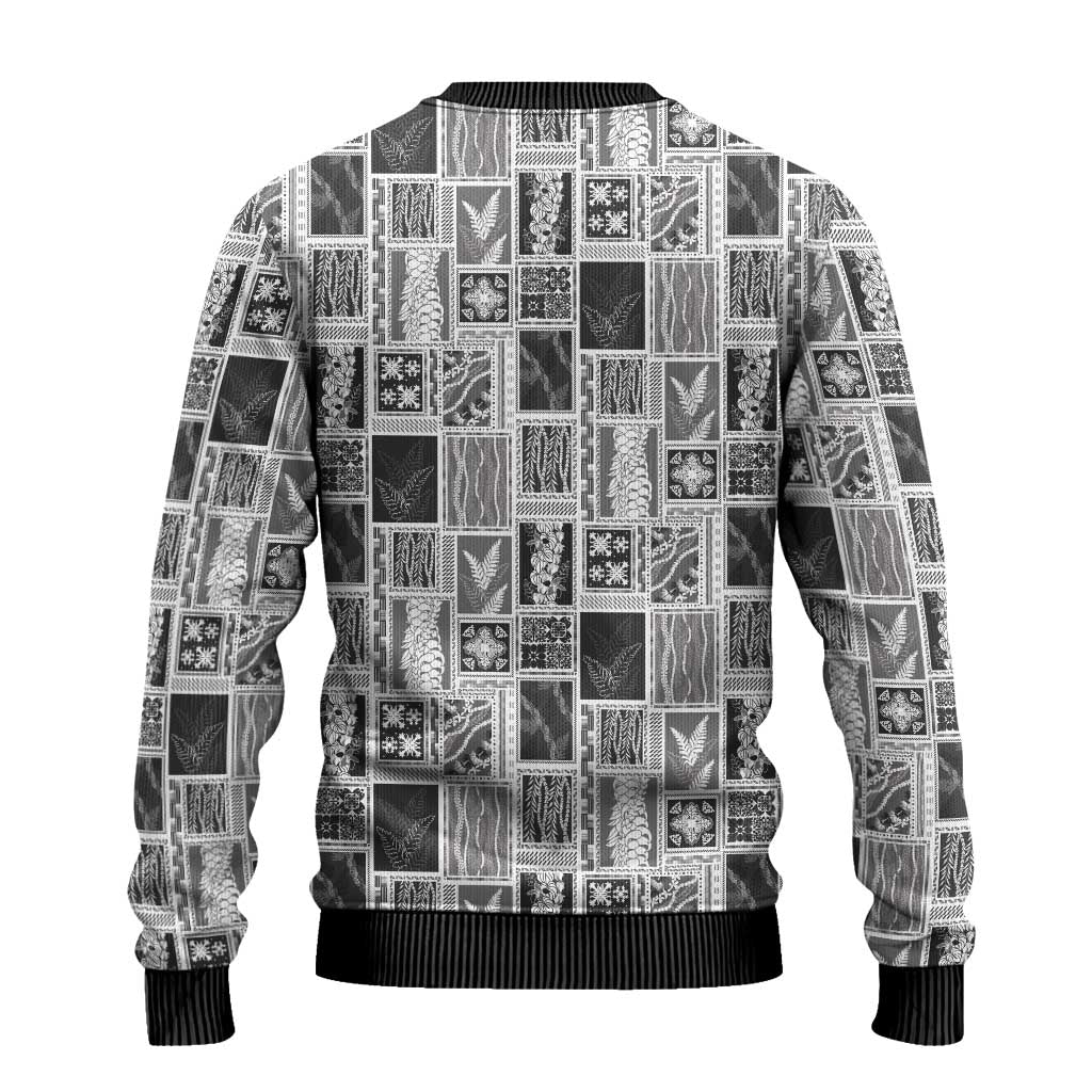 Vintage Aloha Block Quilt Ugly Christmas Sweater Black Inspired Lei Motifs - Polynesian Pride