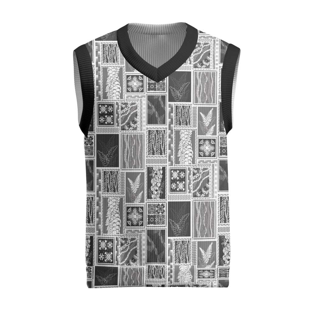 Vintage Aloha Block Quilt Christmas Knitted V-Neck Vest Black Inspired Lei Motifs - Polynesian Pride