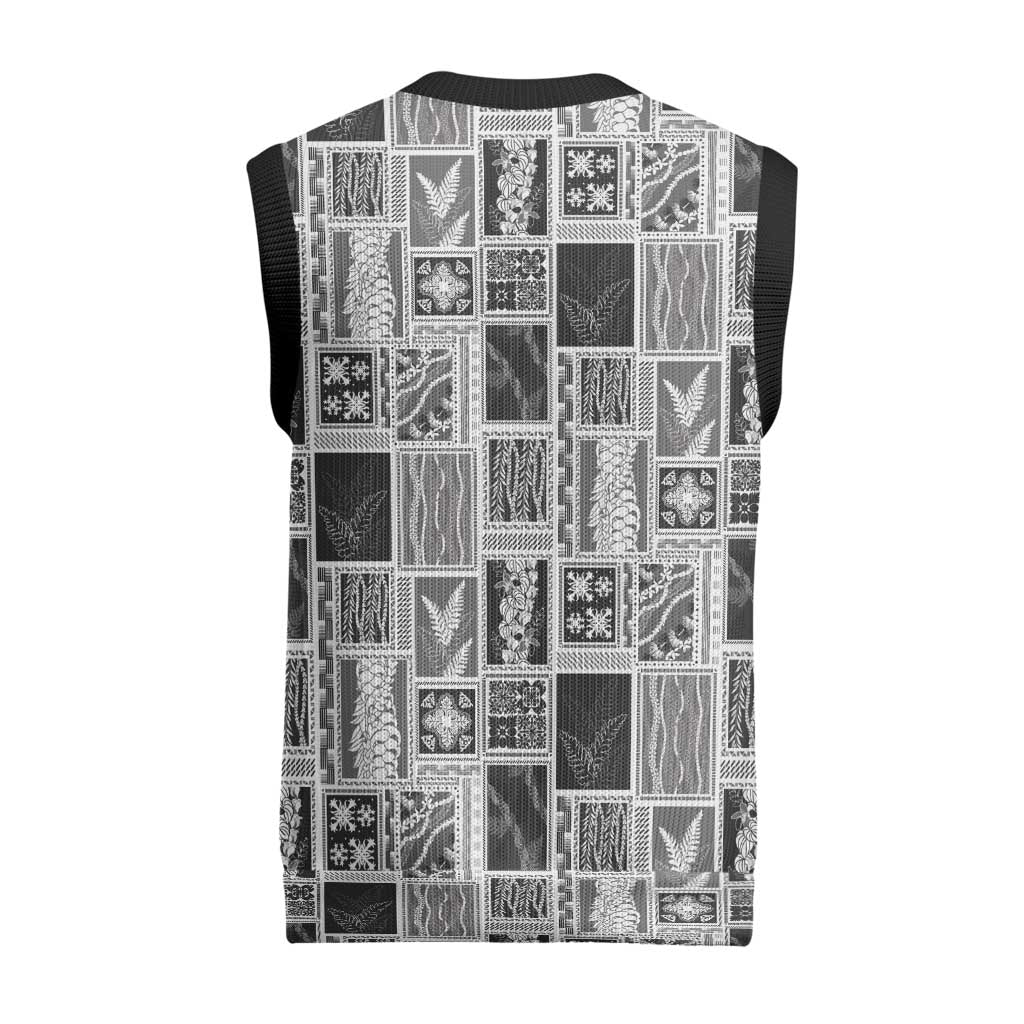 Vintage Aloha Block Quilt Christmas Knitted V-Neck Vest Black Inspired Lei Motifs - Polynesian Pride