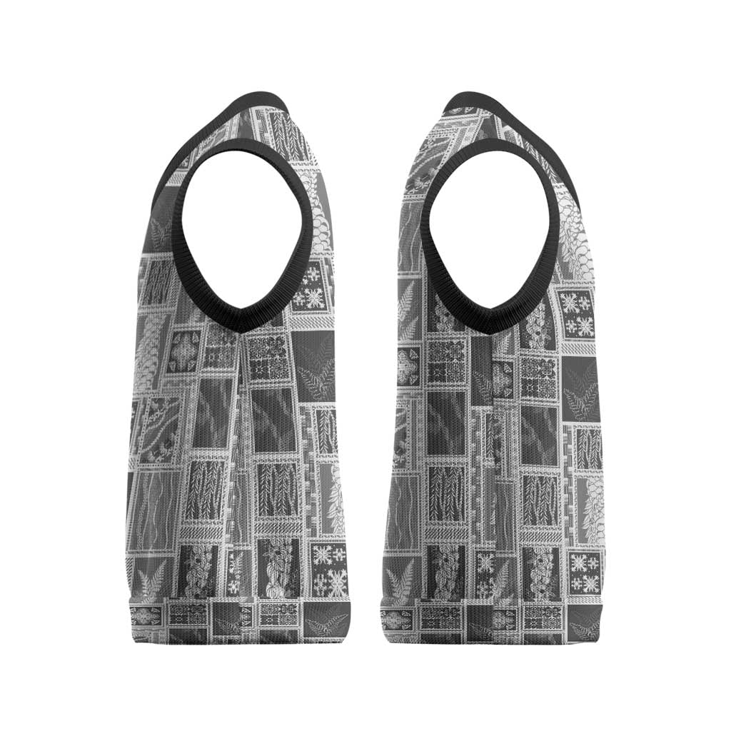 Vintage Aloha Block Quilt Christmas Knitted V-Neck Vest Black Inspired Lei Motifs - Polynesian Pride