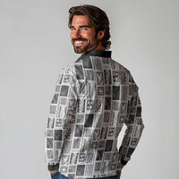 Vintage Aloha Block Quilt Long Sleeve Polo Shirt Black Inspired Lei Motifs - Polynesian Pride