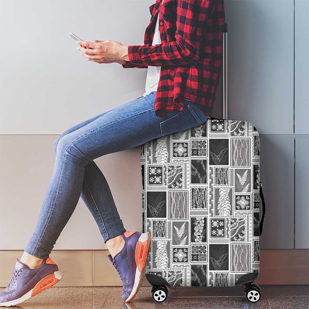 Vintage Aloha Block Quilt Luggage Cover Black Inspired Lei Motifs - Polynesian Pride