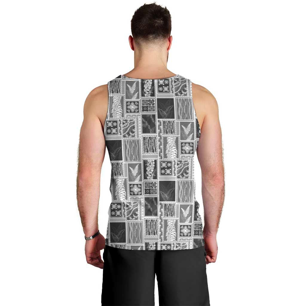 Vintage Aloha Block Quilt Men Tank Top Black Inspired Lei Motifs - Polynesian Pride