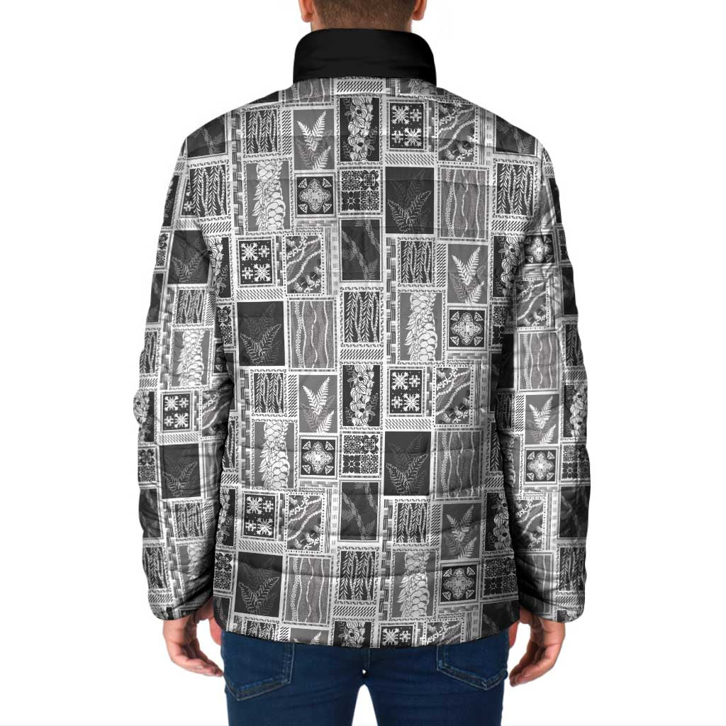 Vintage Aloha Block Quilt Padded Jacket Black Inspired Lei Motifs - Polynesian Pride