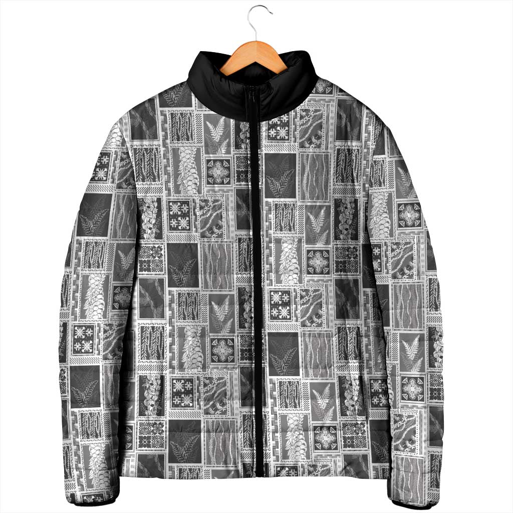 Vintage Aloha Block Quilt Padded Jacket Black Inspired Lei Motifs - Polynesian Pride