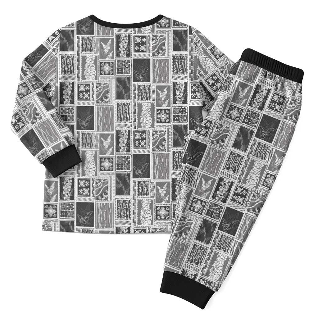 Vintage Aloha Block Quilt Christmas Pajama Set Black Inspired Lei Motifs - Polynesian Pride