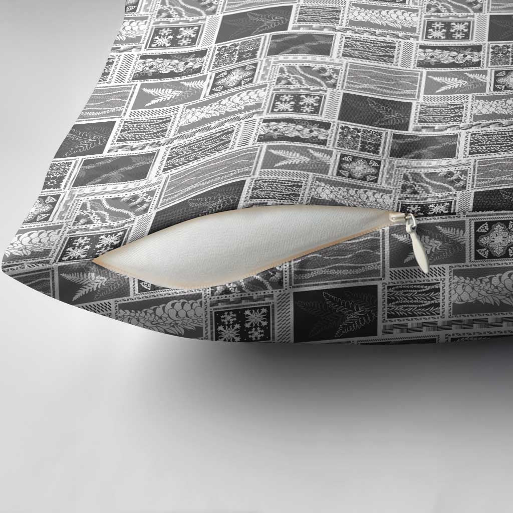 Vintage Aloha Block Quilt Pillow Cover Black Inspired Lei Motifs - Polynesian Pride