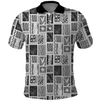Vintage Aloha Block Quilt Polo Shirt Black Inspired Lei Motifs - Polynesian Pride