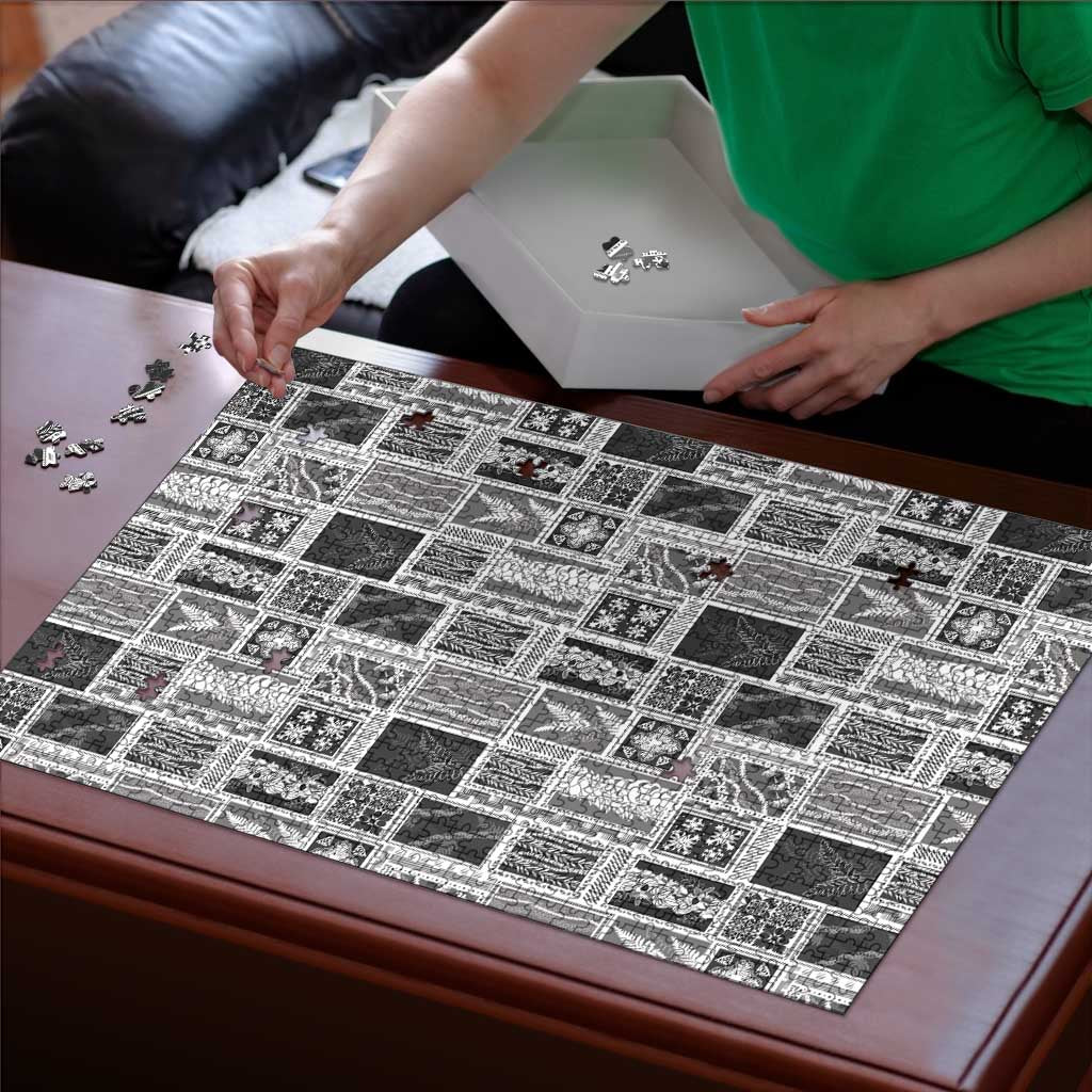 Vintage Aloha Block Quilt Puzzle Black Inspired Lei Motifs - Polynesian Pride