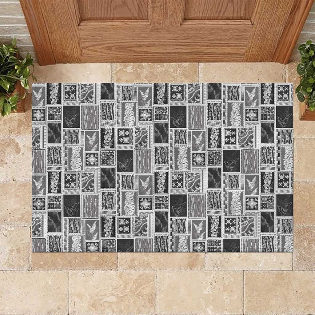 Vintage Aloha Block Quilt Rubber Doormat Black Inspired Lei Motifs - Polynesian Pride