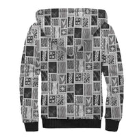 Vintage Aloha Block Quilt Sherpa Hoodie Black Inspired Lei Motifs - Polynesian Pride
