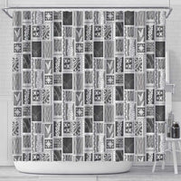 Vintage Aloha Block Quilt Shower Curtain Black Inspired Lei Motifs - Polynesian Pride