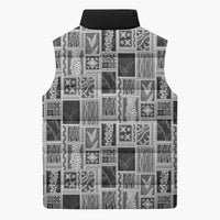 Vintage Aloha Block Quilt Sleeveless Puffer Jacket Black Inspired Lei Motifs - Polynesian Pride