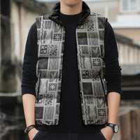 Vintage Aloha Block Quilt Sleeveless Puffer Jacket Black Inspired Lei Motifs - Polynesian Pride