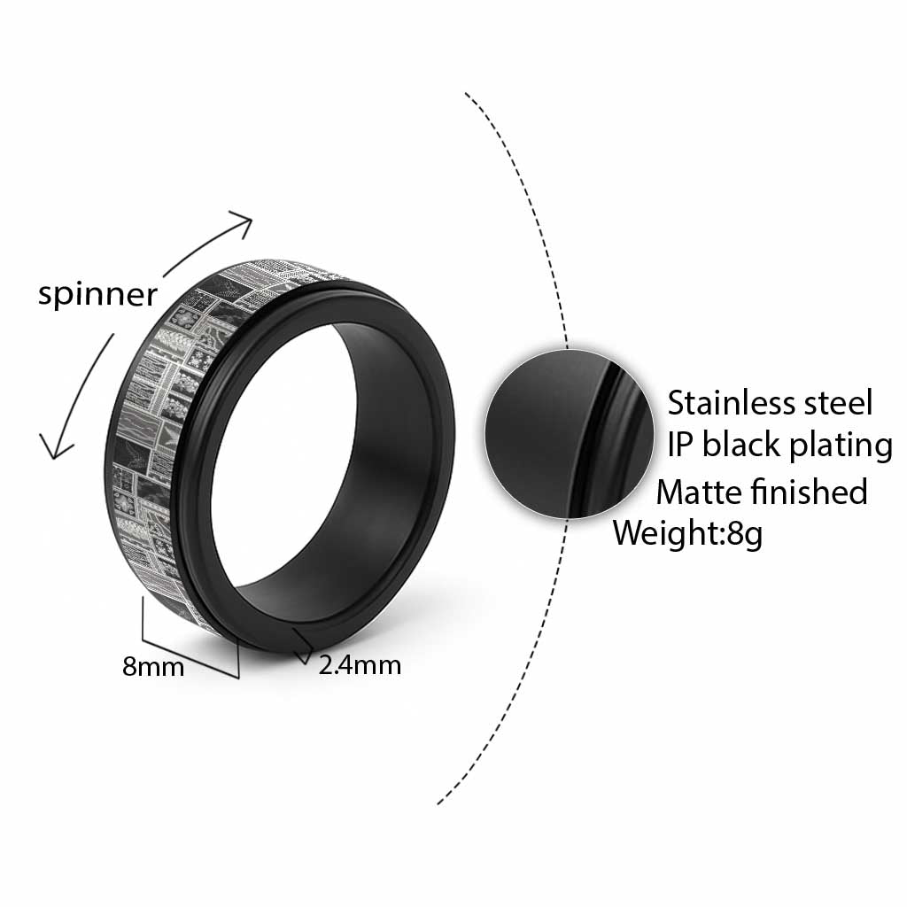 Vintage Aloha Block Quilt Spinner Ring Black Inspired Lei Motifs - Polynesian Pride