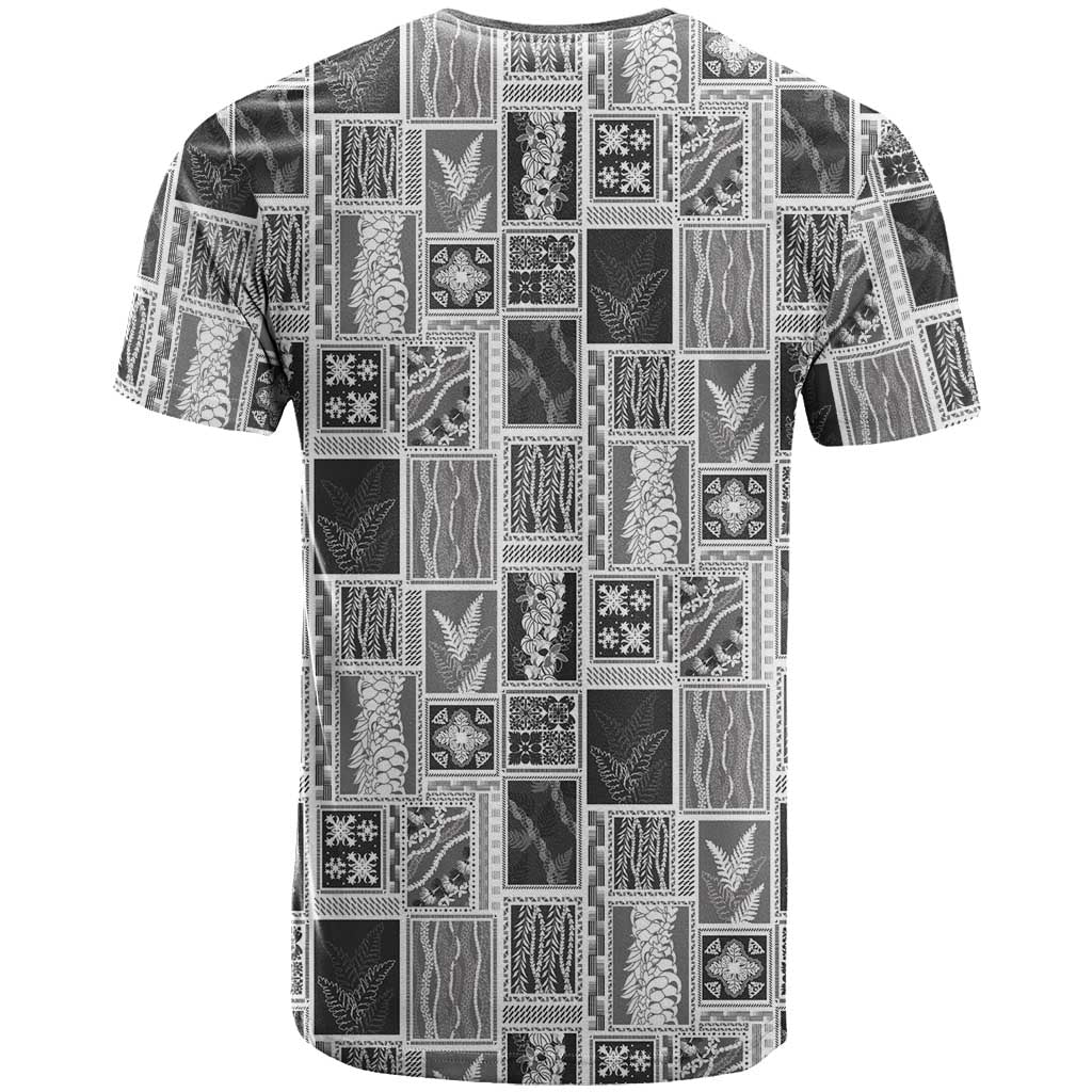 Vintage Aloha Block Quilt T Shirt Black Inspired Lei Motifs - Polynesian Pride