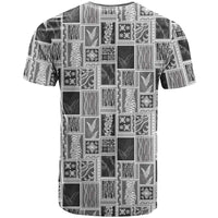 Vintage Aloha Block Quilt T Shirt Black Inspired Lei Motifs - Polynesian Pride