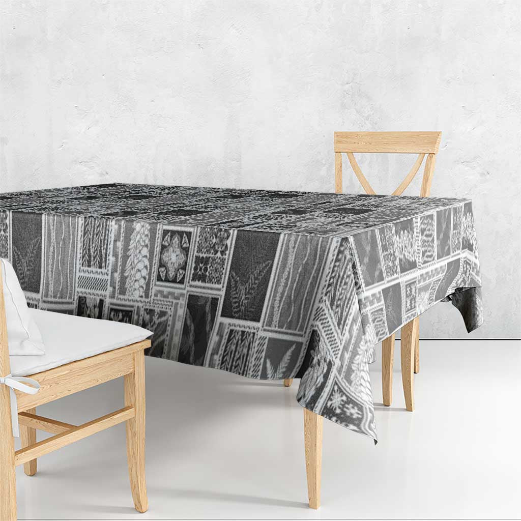 Vintage Aloha Block Quilt Tablecloth Black Inspired Lei Motifs - Polynesian Pride