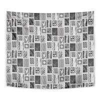 Vintage Aloha Block Quilt Tapestry Black Inspired Lei Motifs - Polynesian Pride