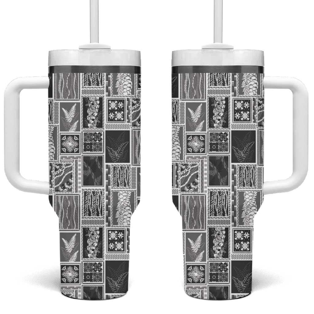 Vintage Aloha Block Quilt Tumbler With Handle Black Inspired Lei Motifs LT9 One Size: 40 oz Black - Polynesian Pride