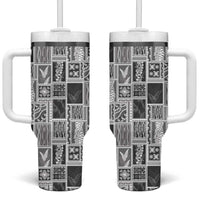 Vintage Aloha Block Quilt Tumbler With Handle Black Inspired Lei Motifs LT9 One Size: 40 oz Black - Polynesian Pride