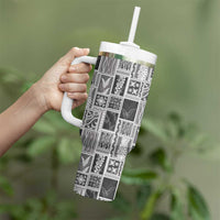 Vintage Aloha Block Quilt Tumbler With Handle Black Inspired Lei Motifs LT9 - Polynesian Pride