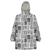 Vintage Aloha Block Quilt Wearable Blanket Hoodie Black Inspired Lei Motifs - Polynesian Pride